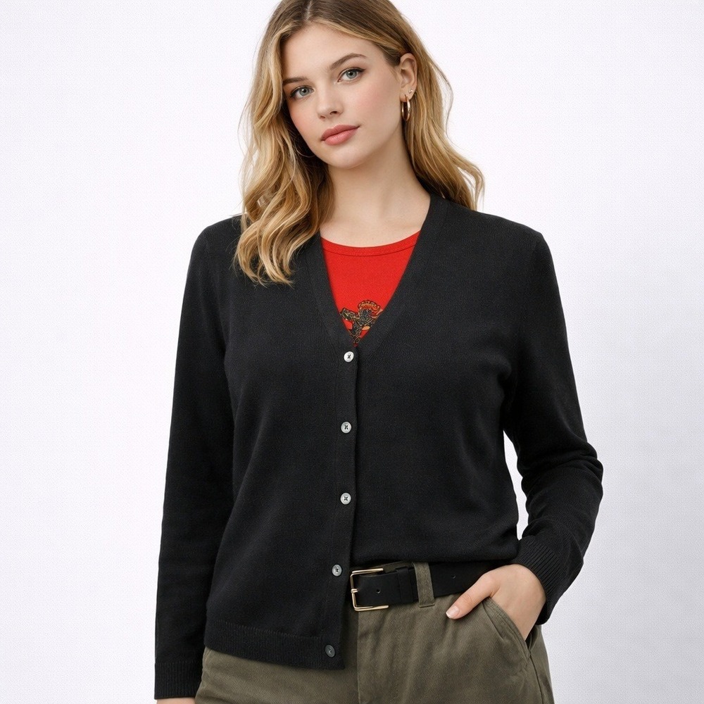 Lauren Ralph Lauren Womens Sweater‎ Vintage Black Silk Blend Cardigan Medium